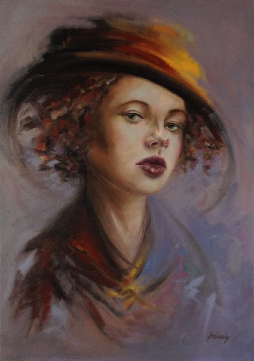 Impressionistic Portrait Oil Painting By Beata Belanszky Demko, 20 X 28, Hello Darling, Original Artwork