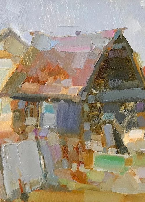 Village Yard, Handmade oil painting One of a kind by Vahe Yeremyan