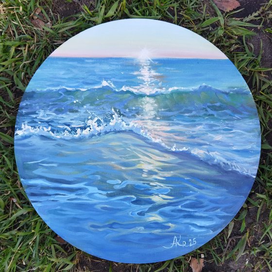 Sunlit Path on the Ocean Waves