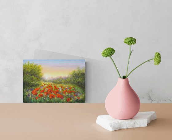 Sunset on the poppy field