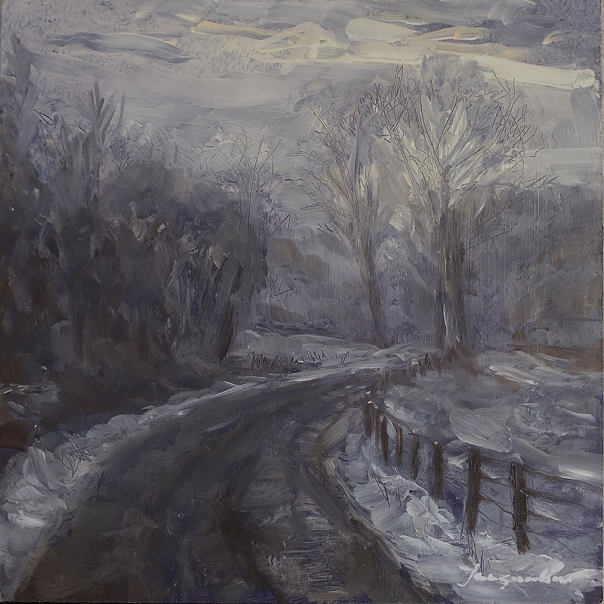 Road in foggy winterland by Jacqualine Zonneveld