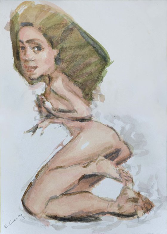 Watercolor painting ON PAPER "NUDE BY EUGENE SEGAL