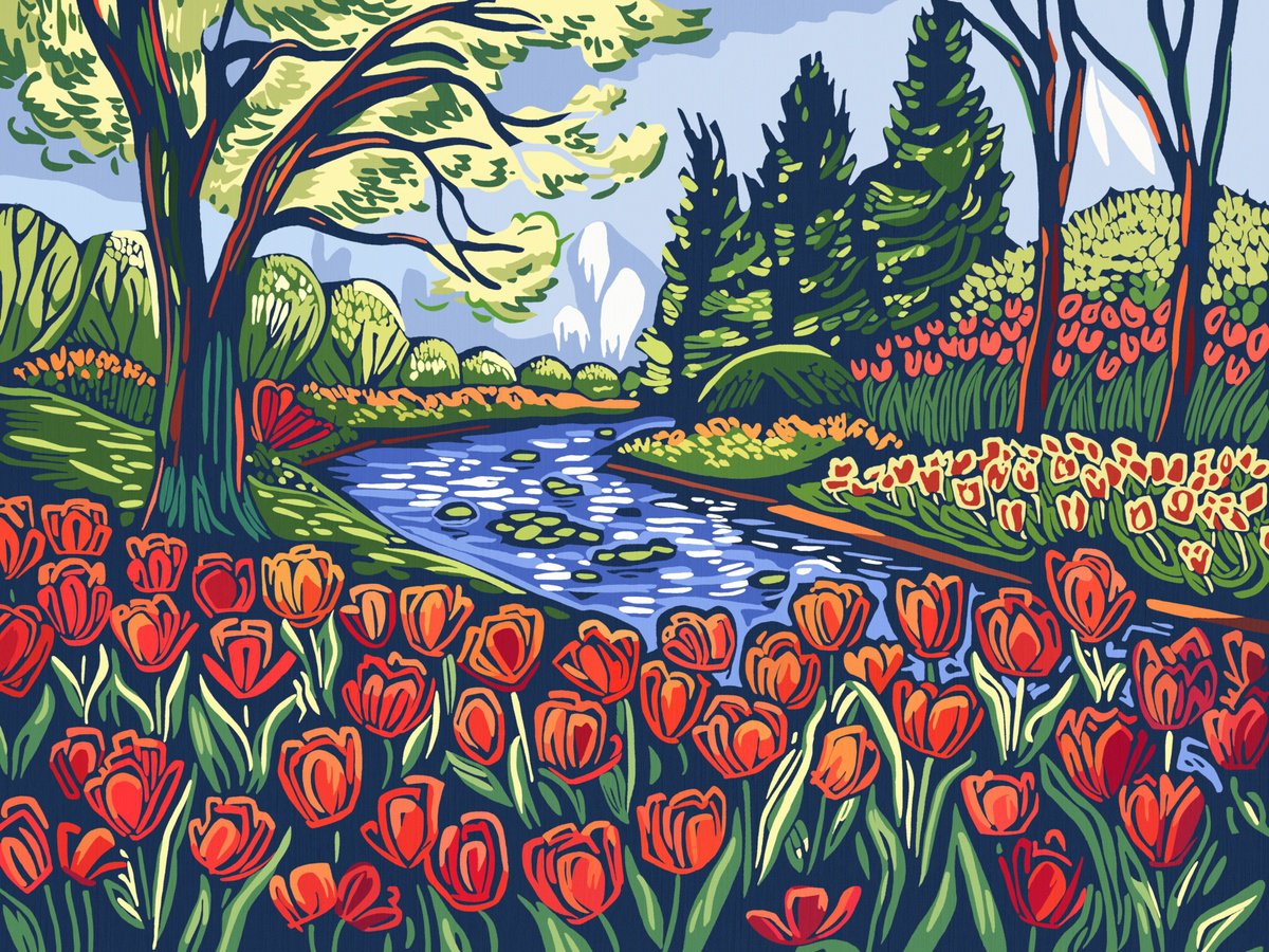 Urban And Pop Acrylic Painting , Flower Park Iv By Kosta Morr, 31 X 24, Artwork For Sale On Artfinder