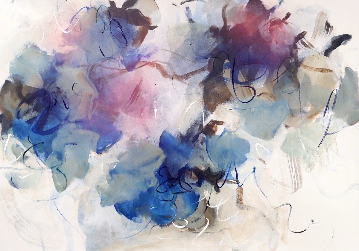 Abstract Acrylic Painting By Cristian Cuevas, 36 X 24, Small Flowers, Original Artwork