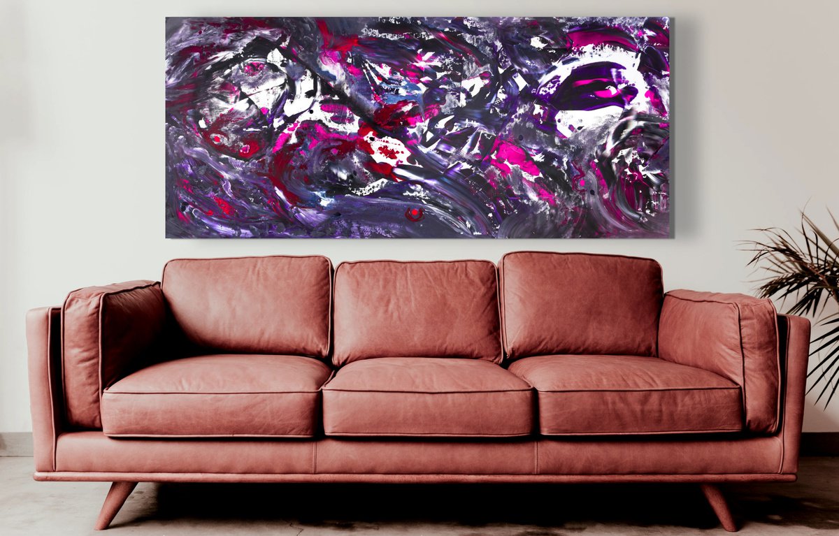 Abstract Acrylic Painting By Davide De Palma, 79 X 35, Deep Purple, Original Artwork