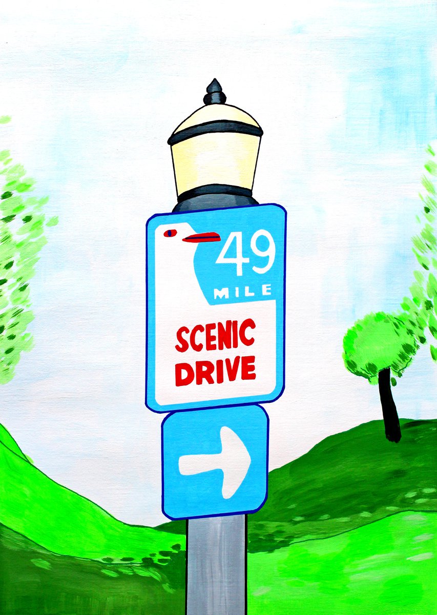 San Francisco Scenic Drive Sign - Painting on Unframed A3 Paper by Ian Viggars