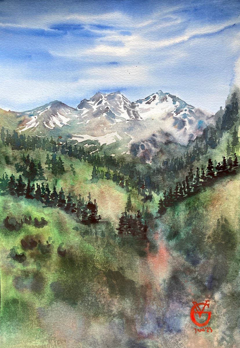 Impressionistic Landscape Watercolour By Valeria Golovenkina, 11 X 15", Ile Alatau #3, Original Artwork