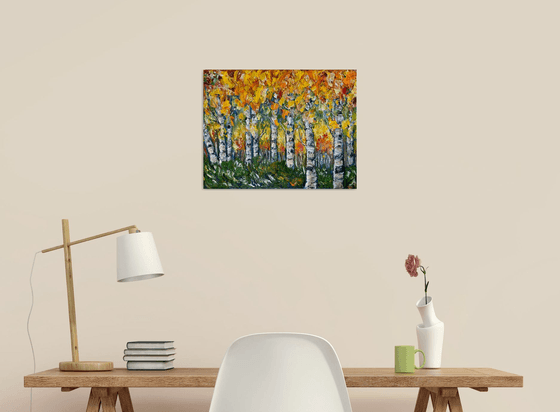 Aspen Trees  #2 impasto with Palette Knife