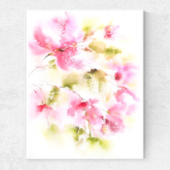Pink floral bouquet, watercolor abstract flowers