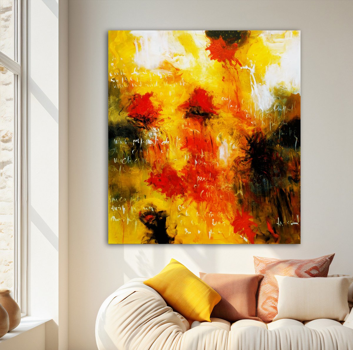 Abstract Acrylic Painting By Andrada Anghel, 36 X 40, The Poetry Of Flowers, Original Artwork