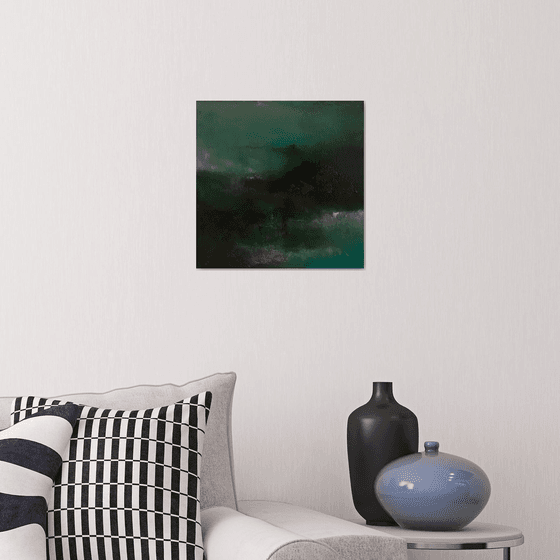 Emerald port 36X36 cm  - gold particles original oil painting landscape gift modern urban art office art decor home decor gift idea