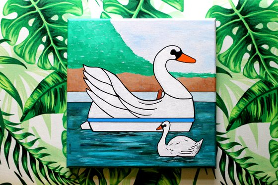 Swan Boat (With Swan) Pop Art Painting on Canvas