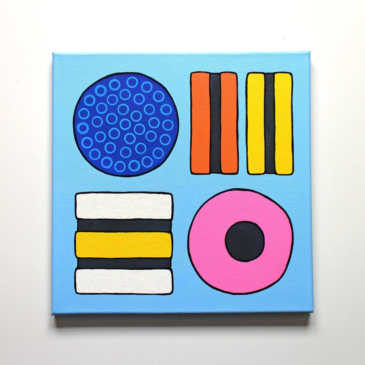 Urban And Pop Still Life Acrylic Painting By Ian Viggars, 12 X 12, Liquorice Allsorts, Original Artwork