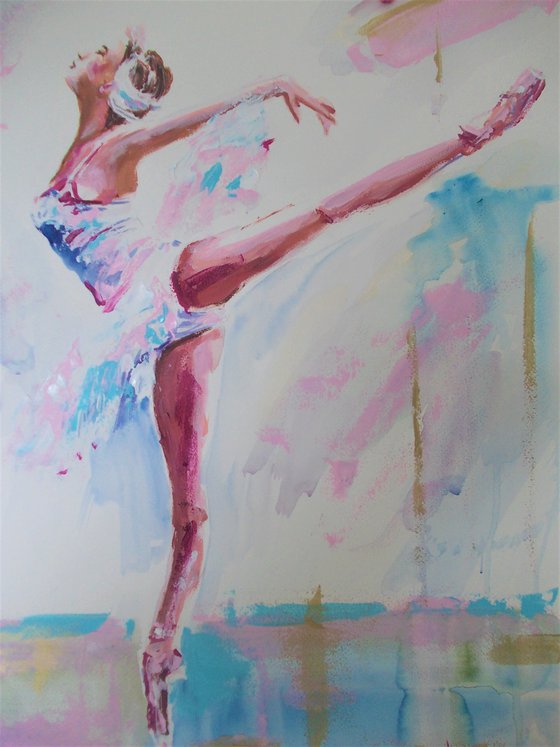 Ballet Scene II- Ballerina Watercolor Painting on Paper