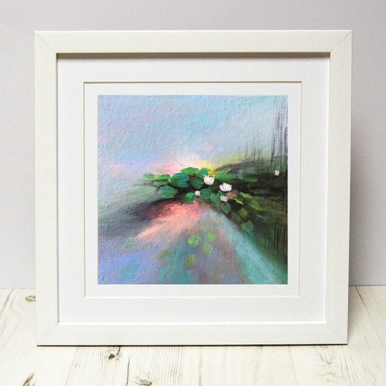 Light Play !! Abstract white water lilies !! Small Painting !! Mini Painting !!