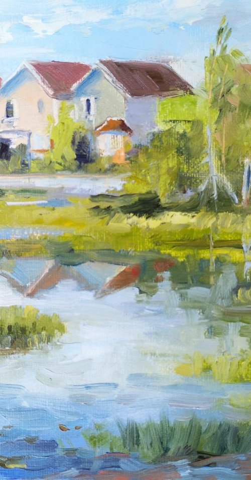 Belchers  Marsh Park trail, plein air (8x10x2'') by Alexander Koltakov