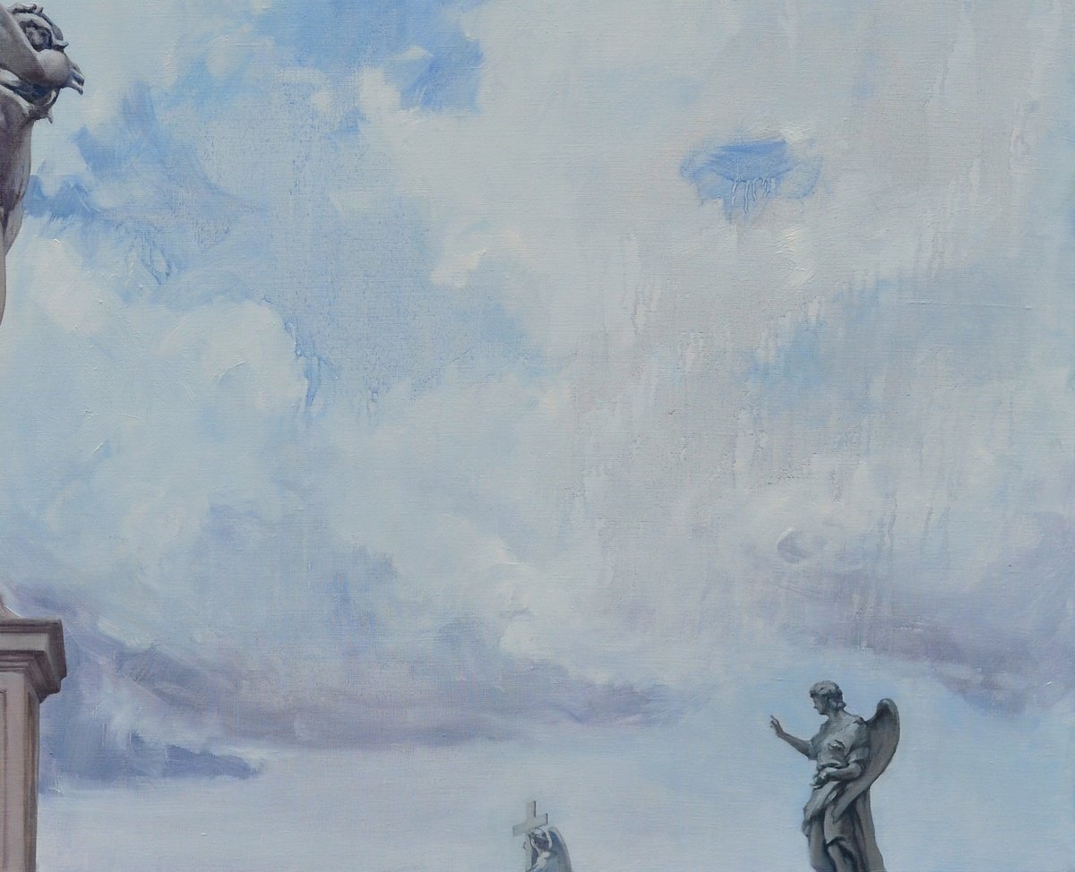 Urban And Pop Landscape Giclee Print By Oleg Kateryniuk, 28 X 20", Pass By The Angels, Original Artwork