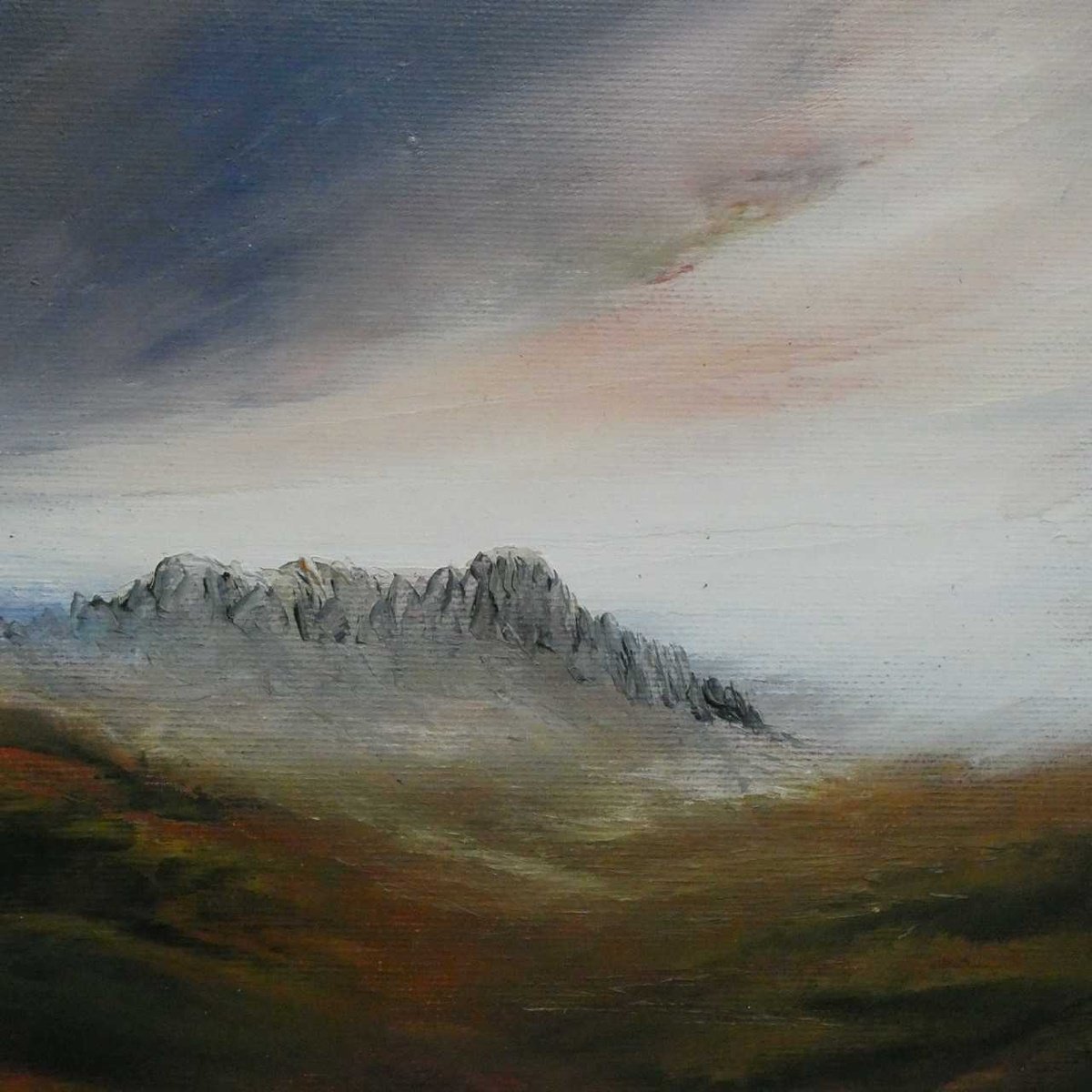 Impressionistic Landscape Acrylic Painting By Oconnart, 10 X 10", Moorland Tor Landscape, Original Artwork