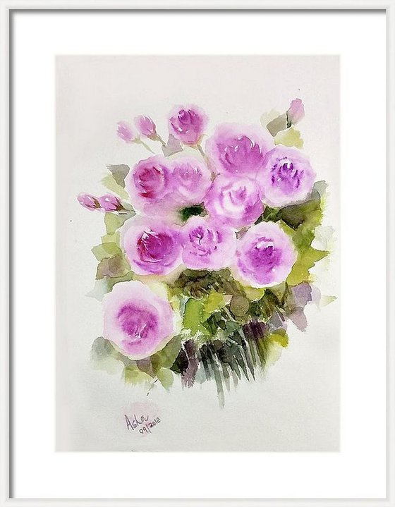 Pretty Pink Watercolor Roses - Art for Peace