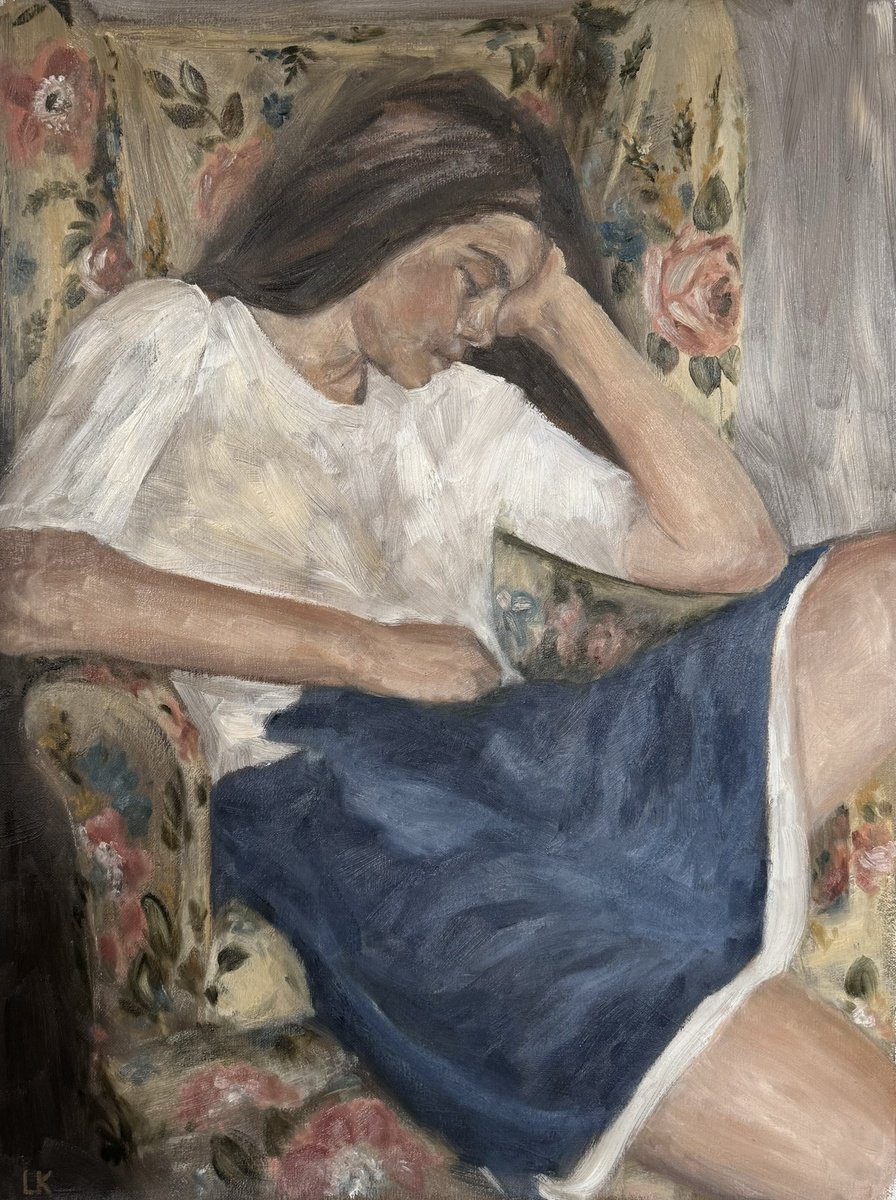 Impressionistic Portrait Oil Painting By Liliia Kodunova, 23 X 31", Resting, Original Artwork