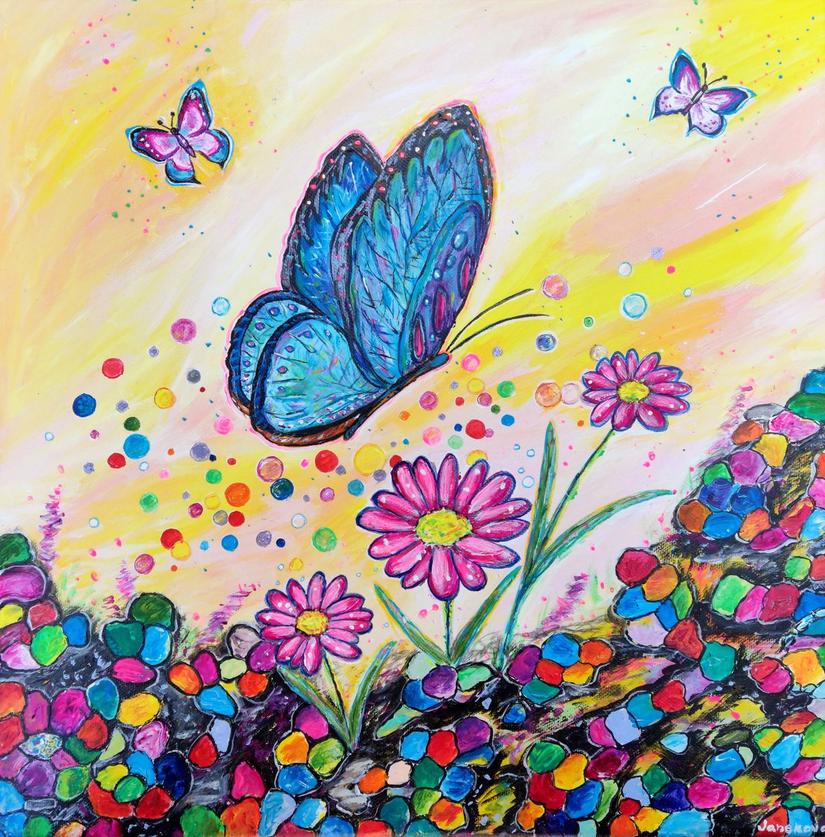 Butterflies attack colorful pebbles by Janekova Kristina