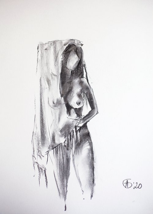 Nude in charcoal. 25. Black and white minimalistic female girl beauty body positive by Sasha Romm
