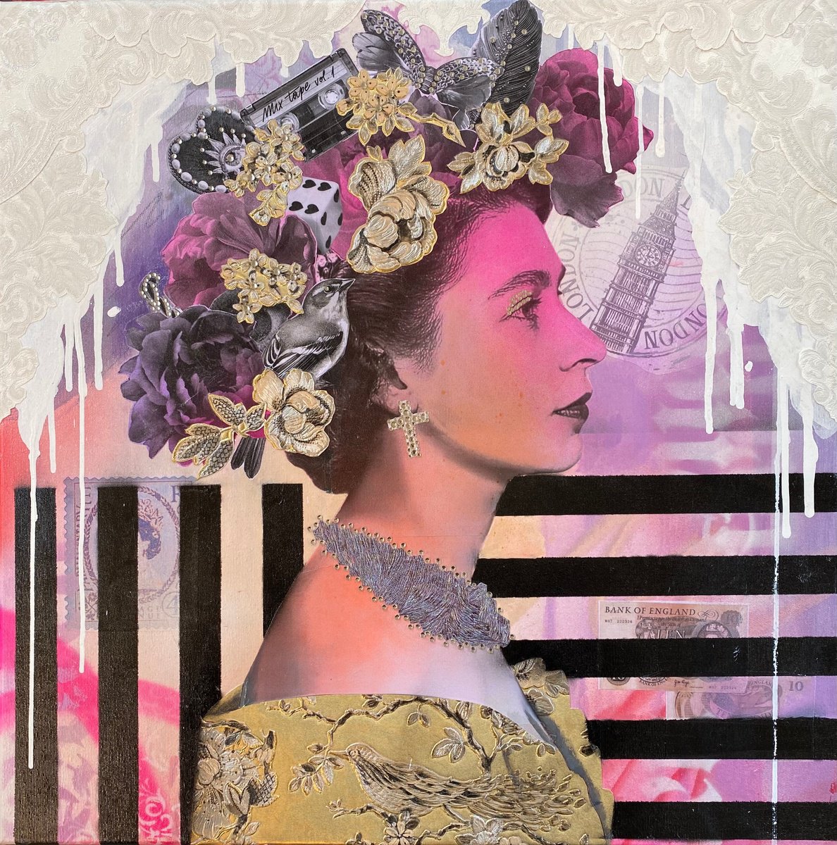 Urban And Pop Portrait Painting By Bold Ro, 24 X 24, Queen Elizabeth Ii, Original Artwork