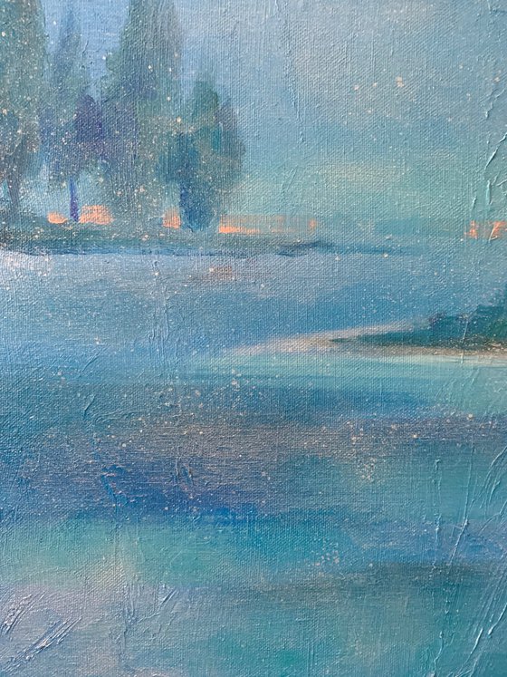 Minimalistic landscape - "Blue fog" - Minimalism - Landscape - Lake - River - Winter