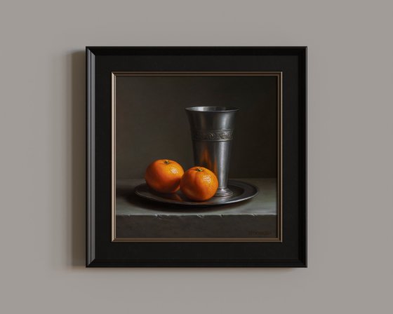 Mandarins with a pewter beaker