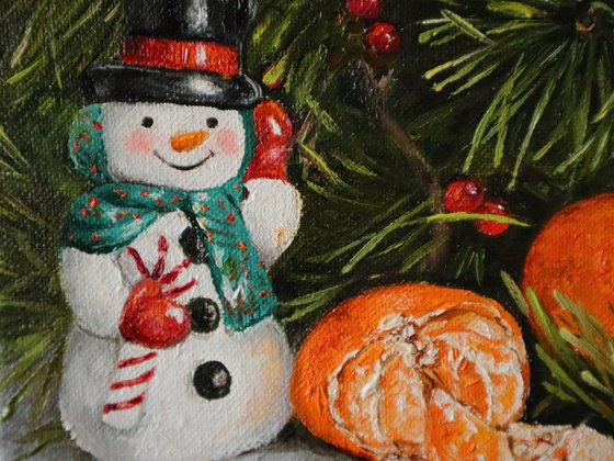 Snowman. Christmas painting.