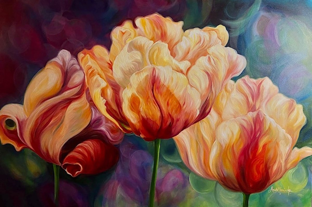Limberness- Tulip Painting By Anita Nowinska, 47 X 31, Artwork For Sale On Artfinder