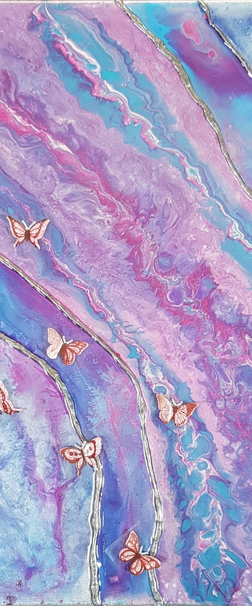 Purple abstract butterflies by Fiona J Robinson