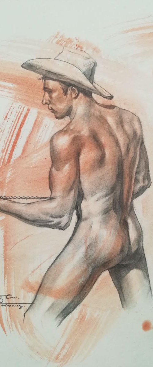 Drawing male nude cowboy #1914 by Hongtao Huang