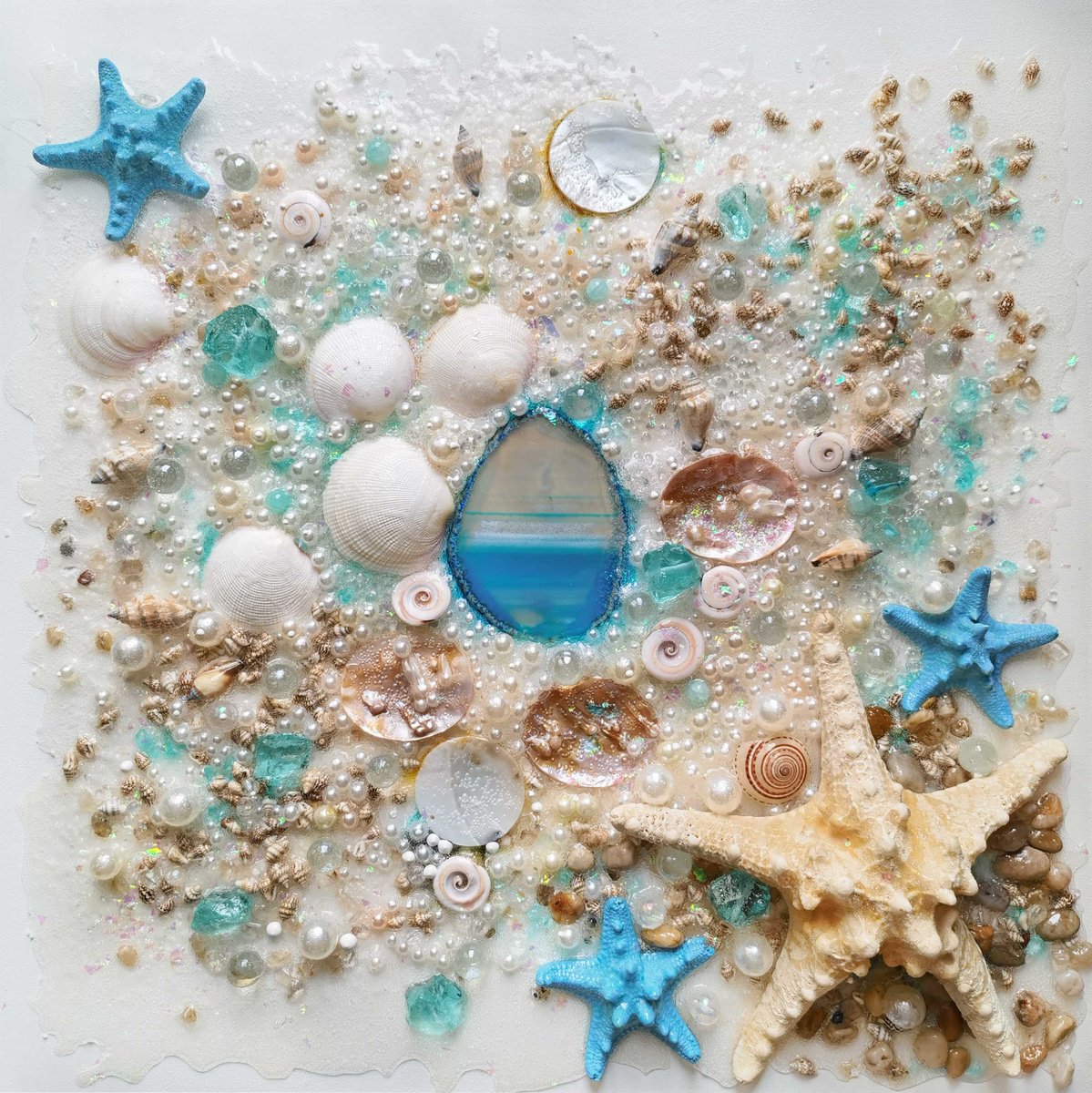 Abstract Sea Ocean marine wall sculpture with precious stones by BAST