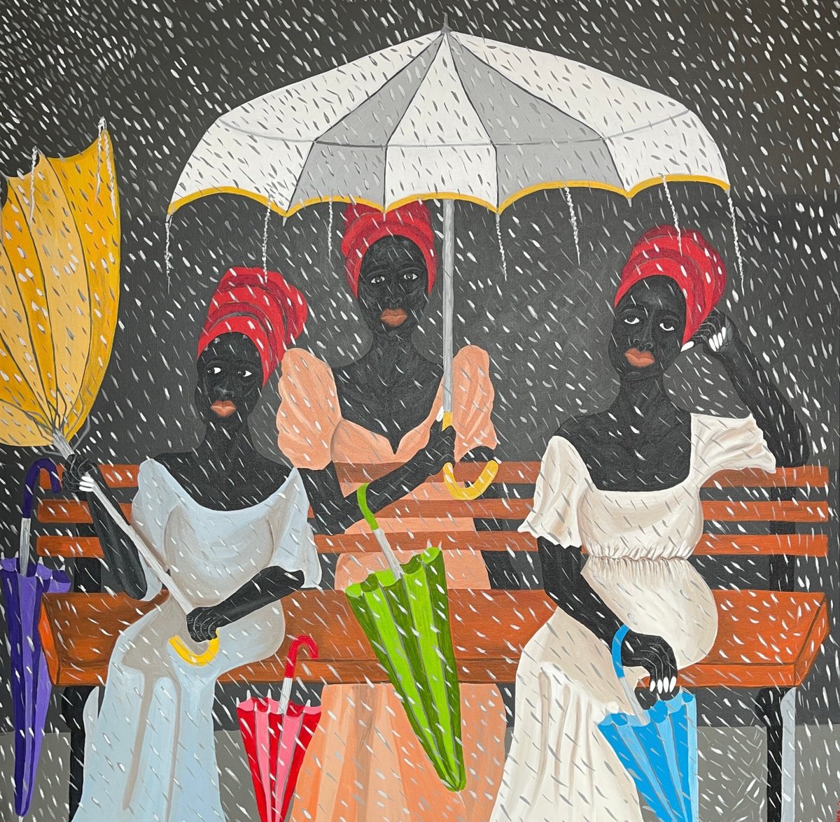 Abstract Portrait Acrylic Painting By Sophia Oshodin, 36 X 36", Between The Rain And The Storm, Original Artwork