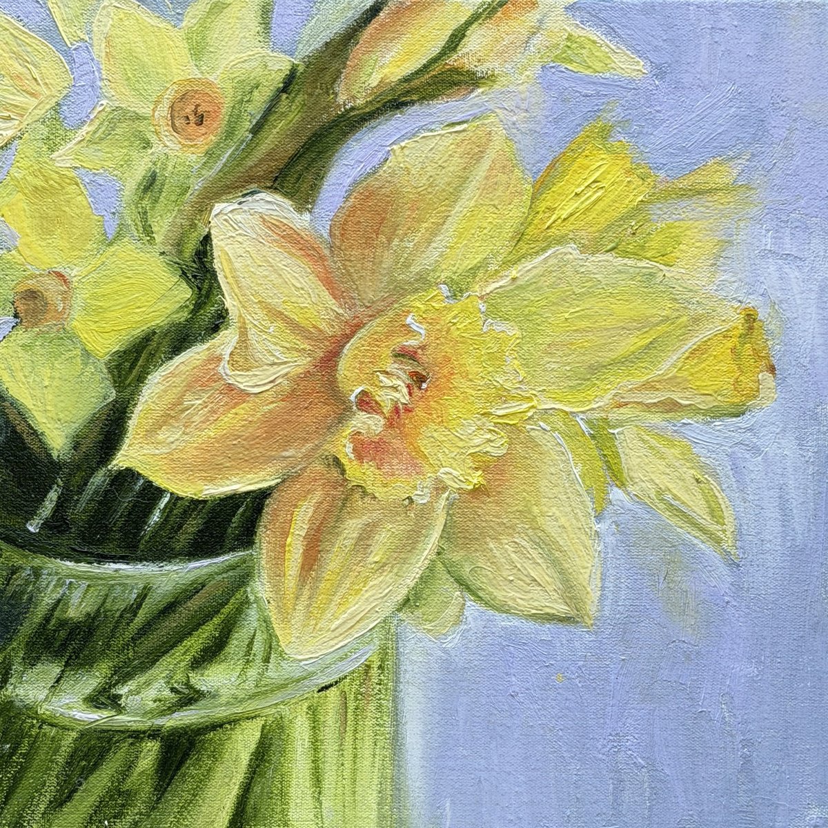 Expressive Oil Painting , Spring Daffodils By Irina Ponna, 10 X 10, Artwork For Sale On Artfinder