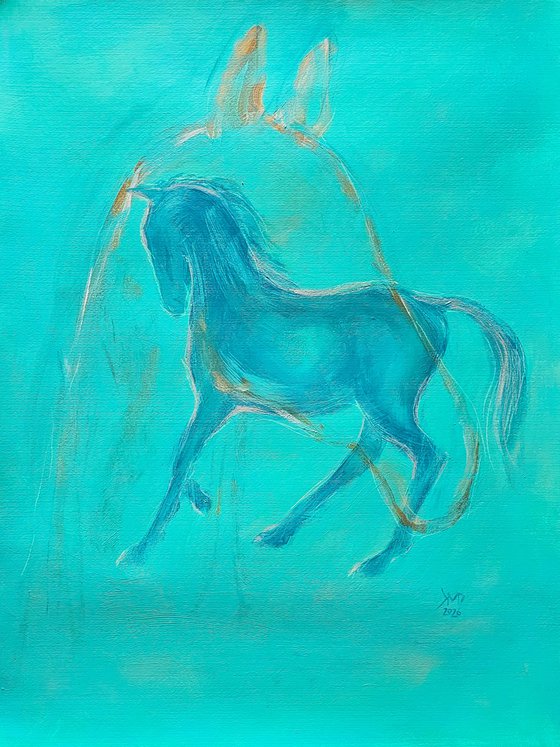 The spirit of the blue horse on green