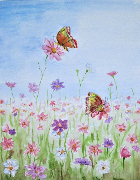 Spring Flower Meadow with butterfly