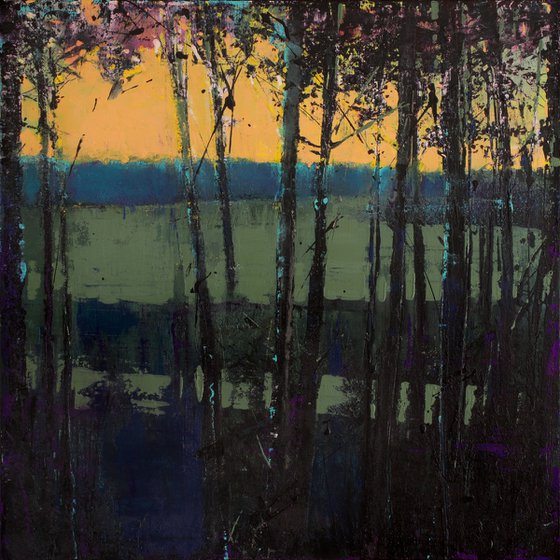 Evening forest 30x30" 76x76cm Contemporary Art by Bo Kravchenko