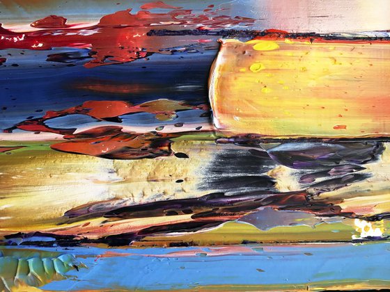 "Rotting Rainbow" -  Original PMS Oil Painting On Reclaimed Wood - 38 x 12 inches