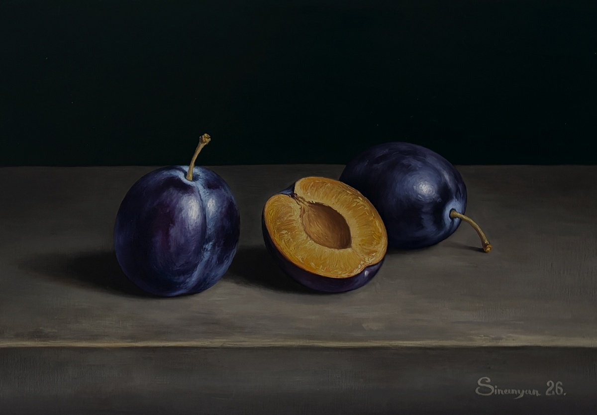 Photorealistic Oil Painting , Blue Plums Family By Gevorg Sinanian, 12 X 8, Artwork For Sale On Artfinder