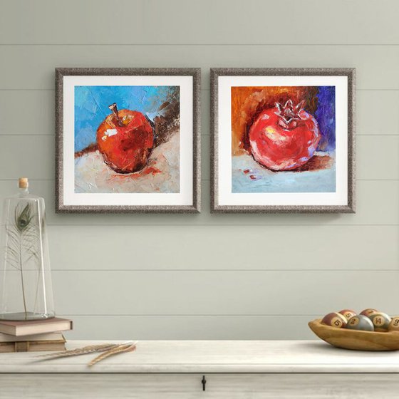 Pomegranate Painting Original Art Fruit Still Life Wall Art Kitchen Artwork