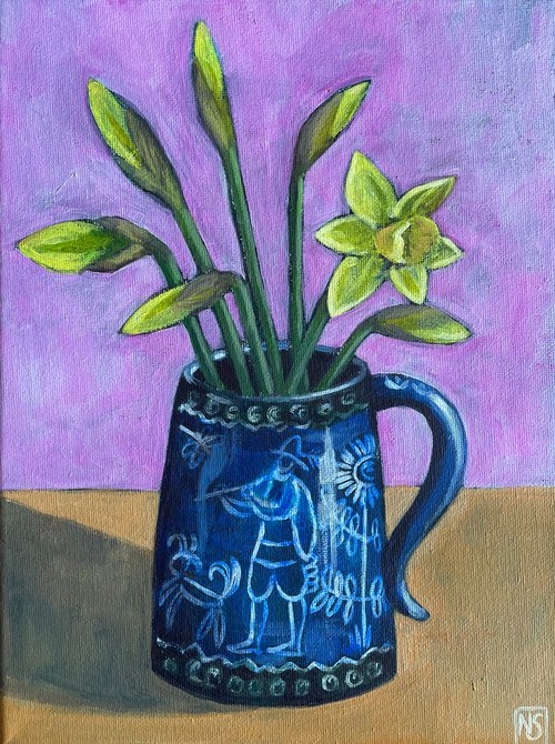 Daffodils in the Blue Tankard by Nina Shilling
