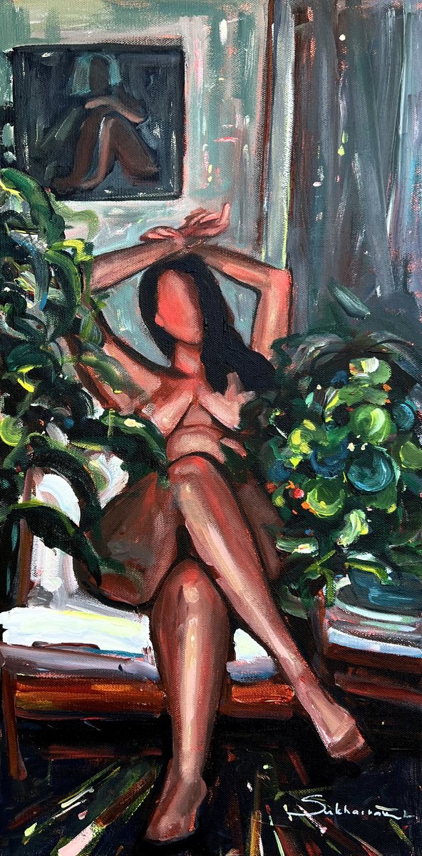 Impressionistic Portrait Acrylic Painting By Victoria Sukhasyan, 12 X 24", Untitled #7, Original Artwork