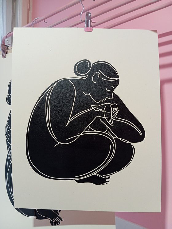 Linoprint "Bird-1" 40x50cm