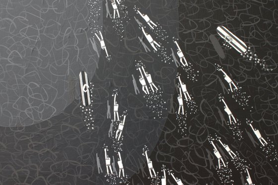 Swimmers 331 in black and grey sea abstract art ready to hang
