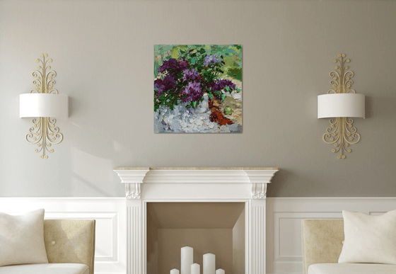 Lilacs still life impasto painting