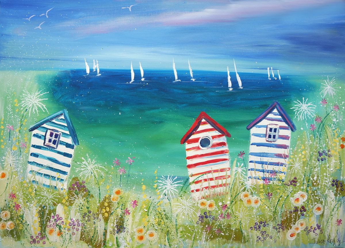 Beach Huts in the Bay by Julia Rigby