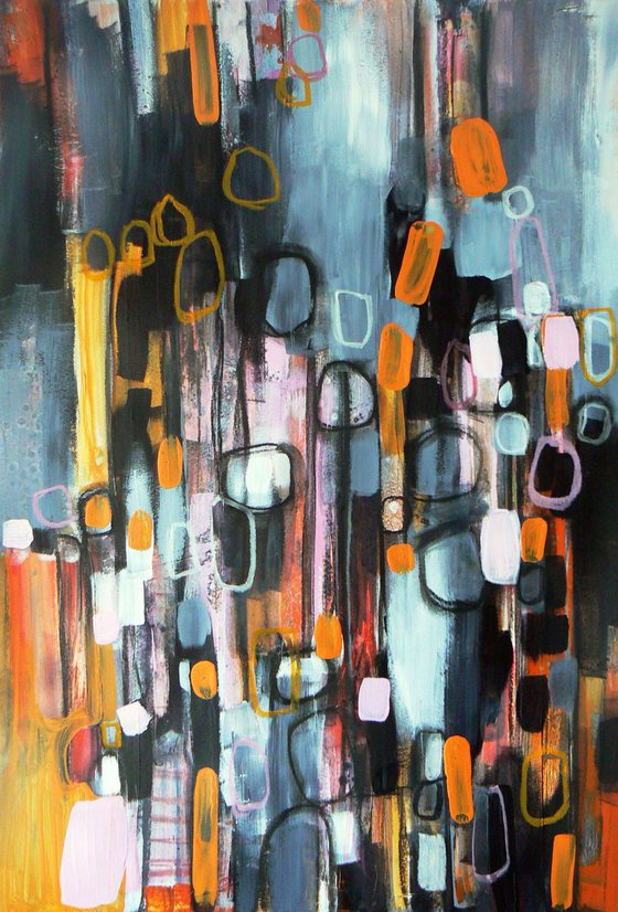 Balancing - orange and black vibrant and energetic abstract painting