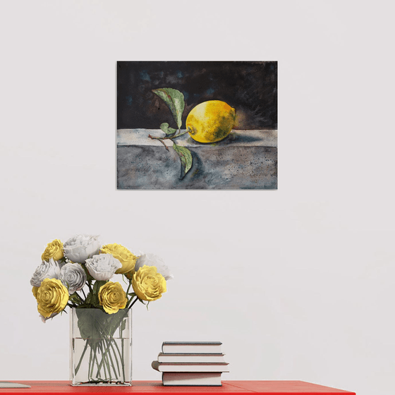 The lemon - original watercolor, darkness light, artwork for kitchen